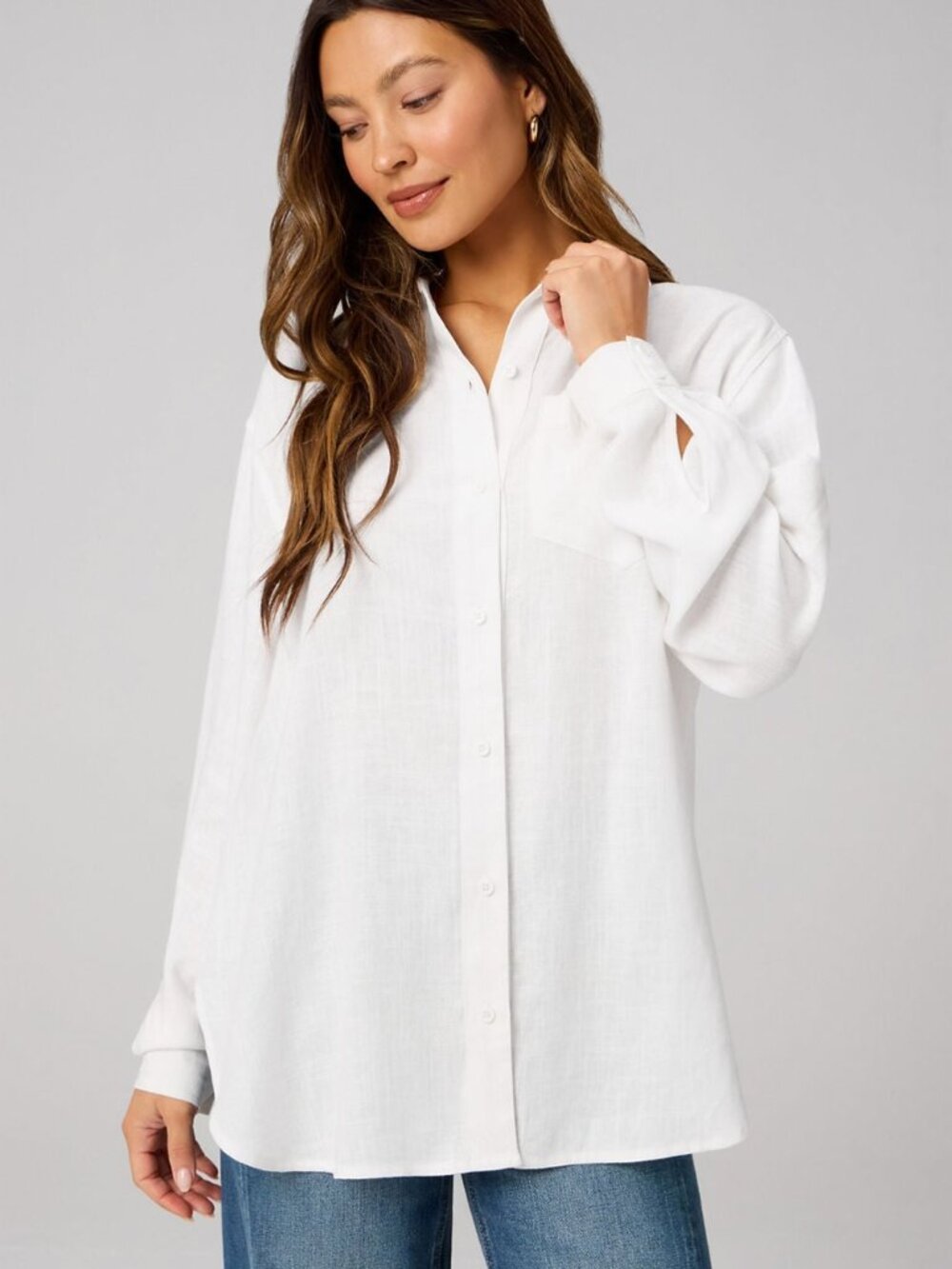 Fabletics Lifestyle Linen Oversized White Button-Up Shirt